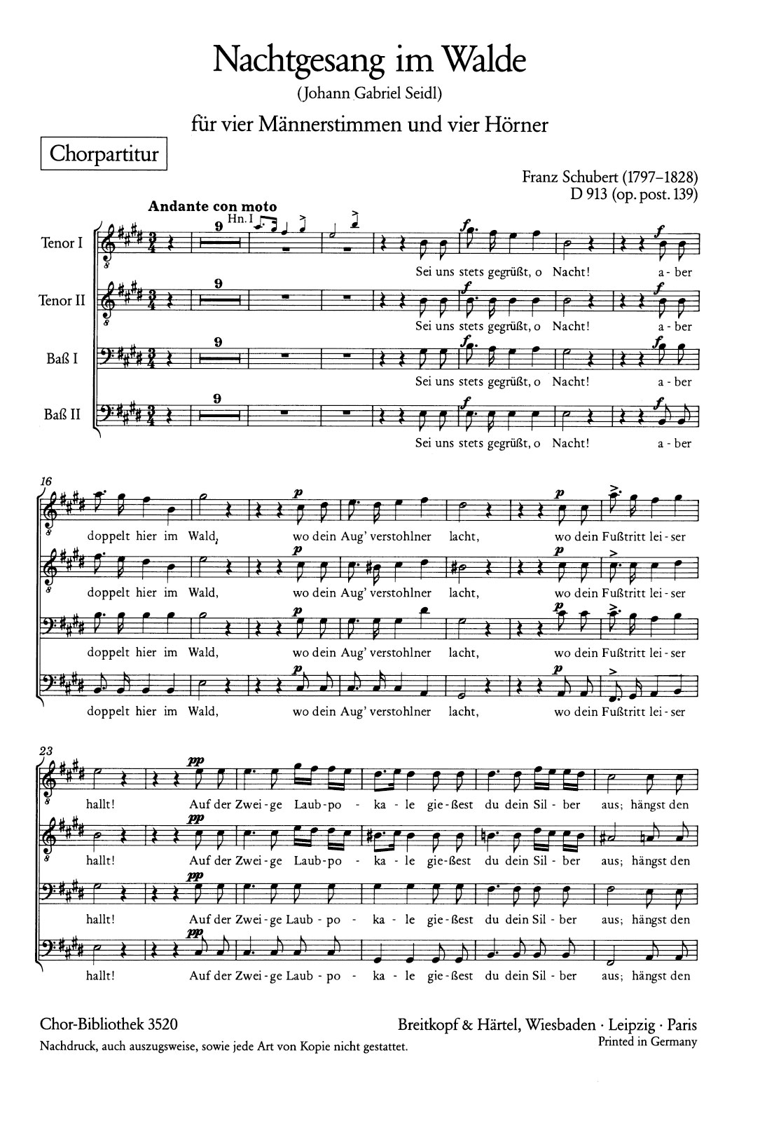 ChB 3520 - Nachtgesang im Walde D 913 [Op. post. 139] - Cover
