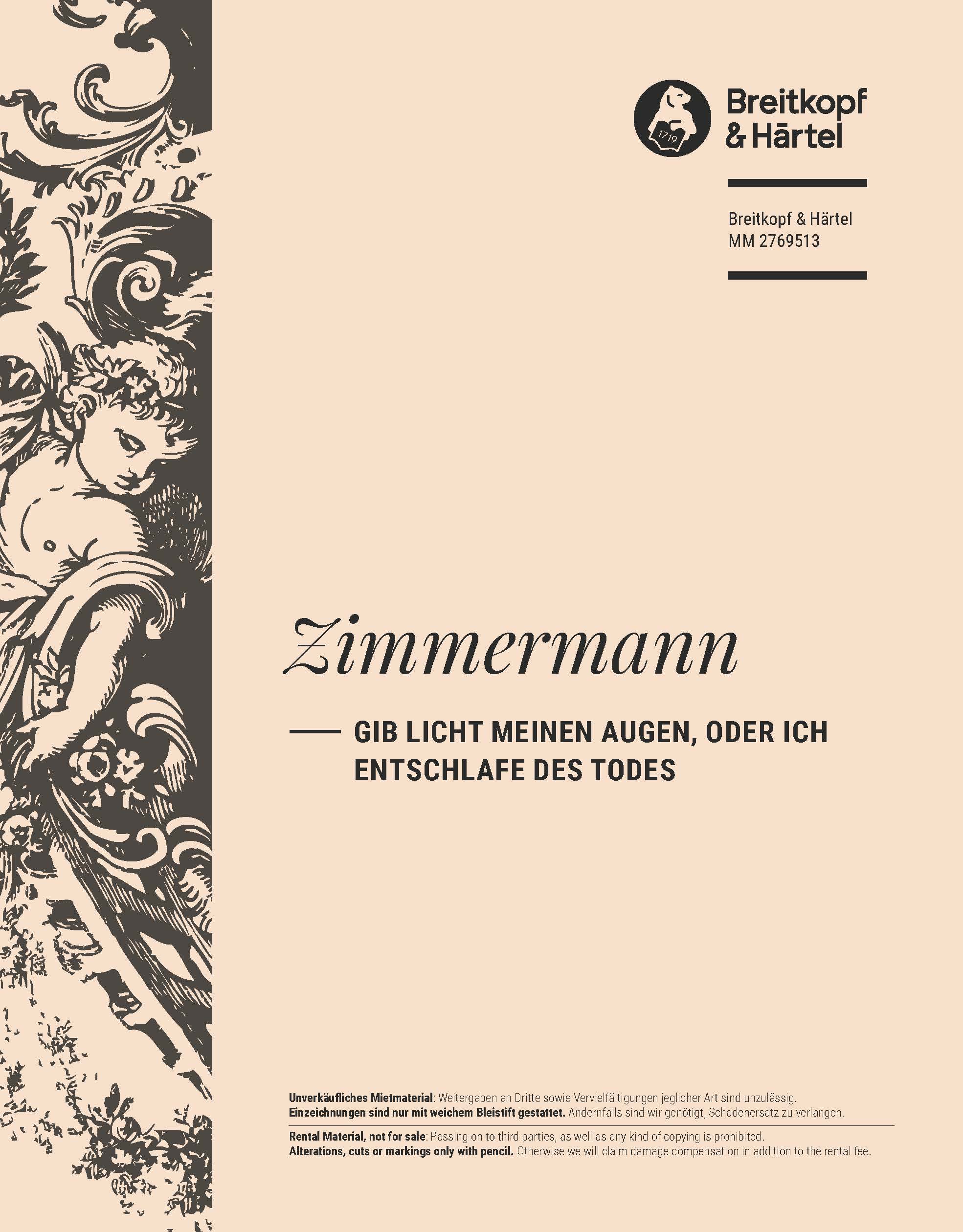 Udo Zimmermann - Gib Licht meinen Augen, oder ich entschlafe des Todes - Cover