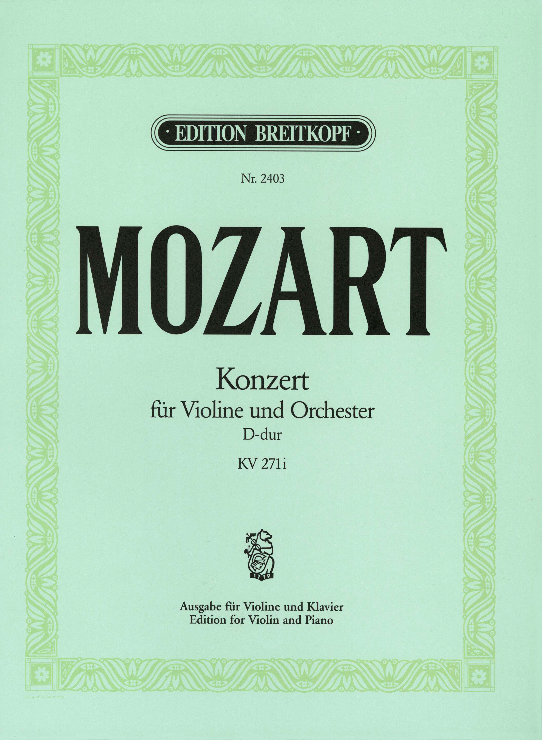 Wolfgang Amadeus Mozart - Violinkonzert [Nr. 7] D-dur KV 271i - Cover