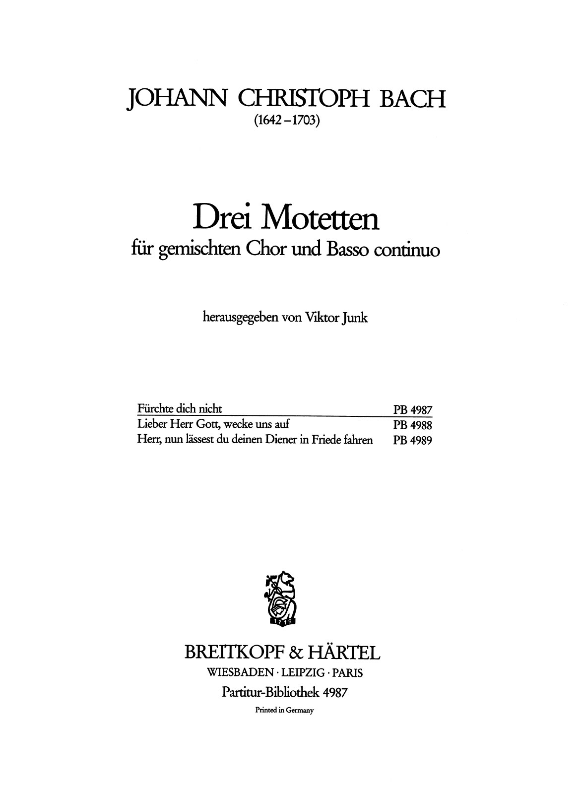 Johann Christoph Bach - 3 Motets - Cover