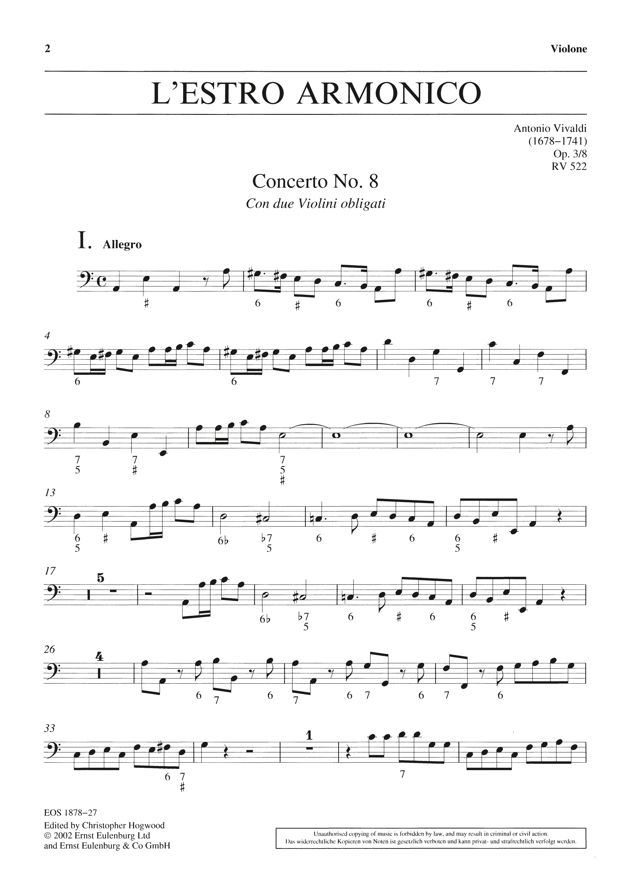 EOS 1878-27 - L’Estro Armonico op. 3/8 RV 522 - Cover