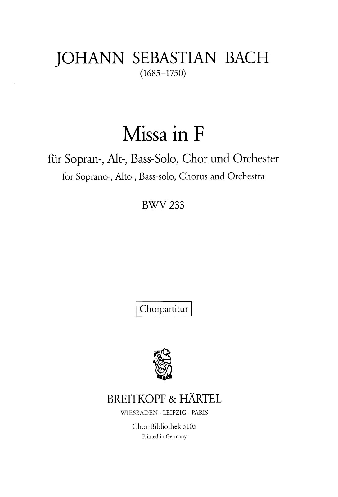 ChB 5105 - Messe F-dur BWV 233 - Cover