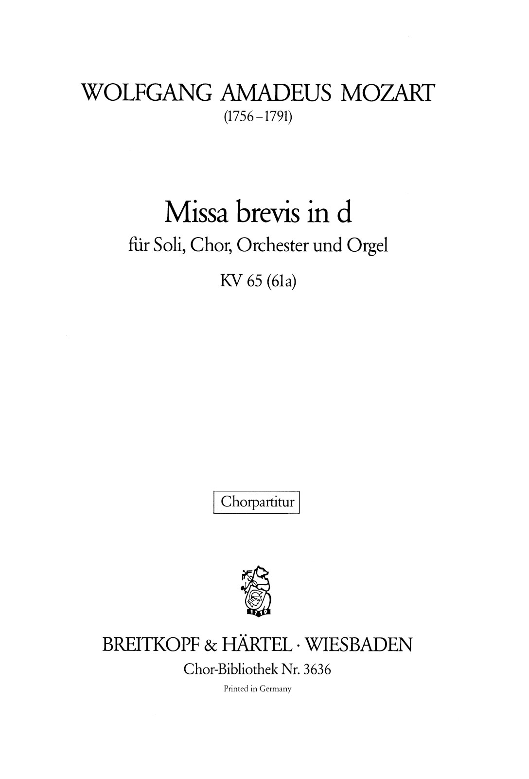 ChB 3636 - Missa brevis in d K. 65 (61a) - Cover
