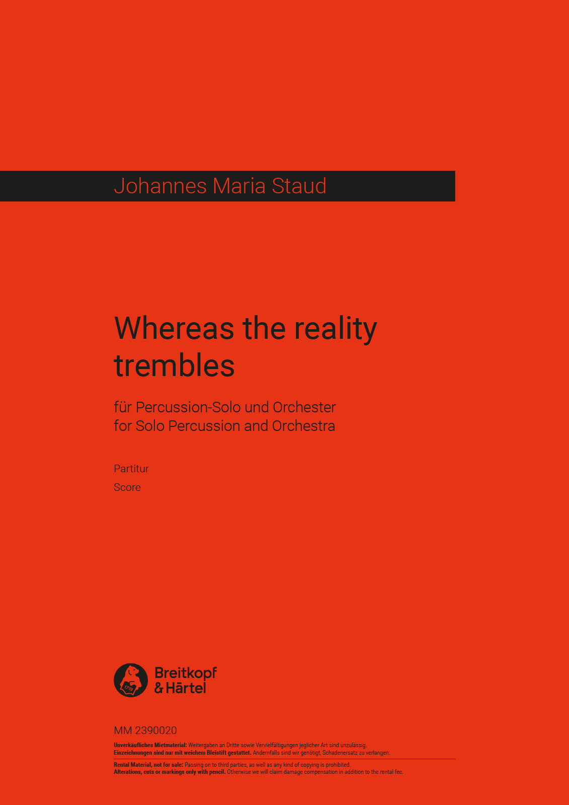 Johannes Maria Staud - Whereas the reality trembles - Cover