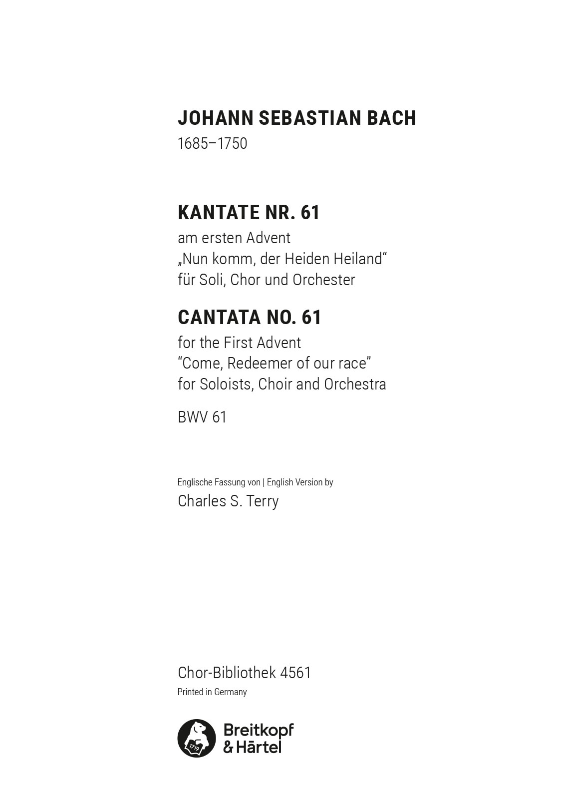 ChB 4561 - Kantate BWV 61 „Nun komm, der Heiden Heiland“ - Cover