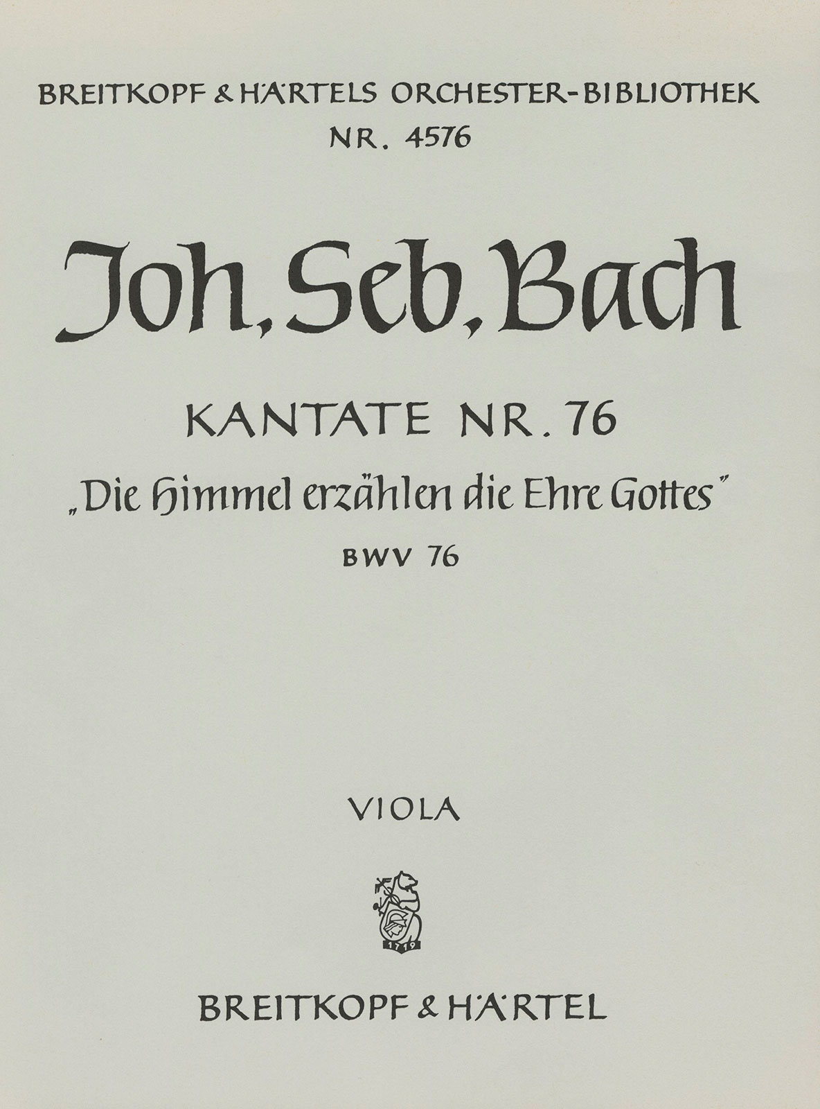 OB 4576-19 - Kantate BWV 76 „Die Himmel erzählen die Ehre Gottes“ - Cover
