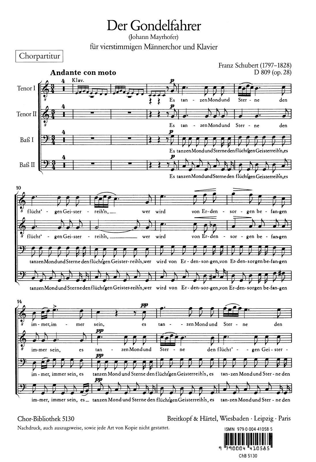 ChB 5130 - Der Gondelfahrer D 809 [op. 28] - Cover