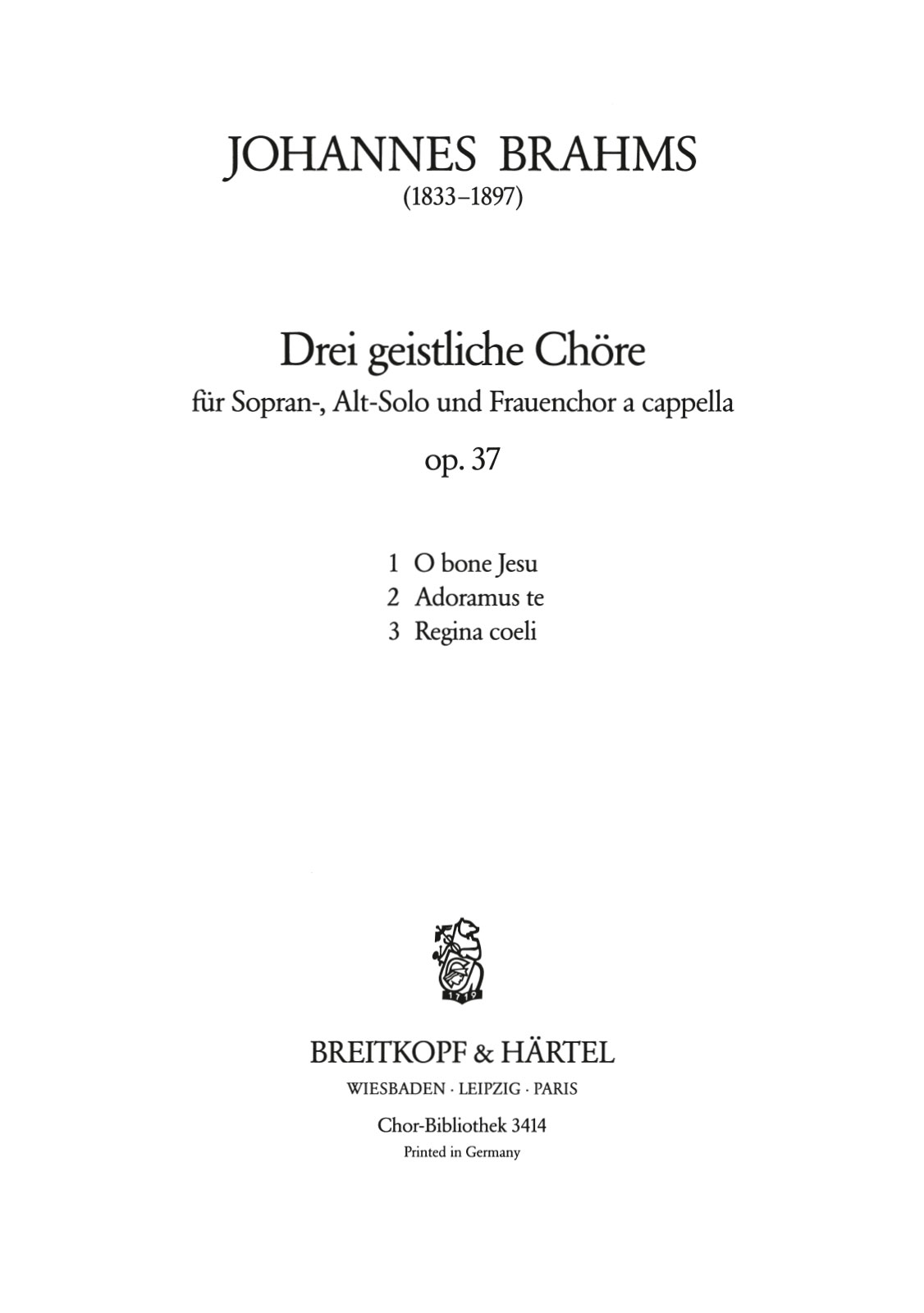Johannes Brahms - 3 geistliche Chöre op. 37 - Cover