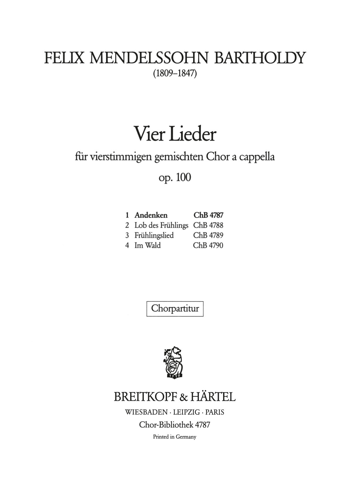 Felix Mendelssohn Bartholdy - 4 Lieder [op. 100] - Cover