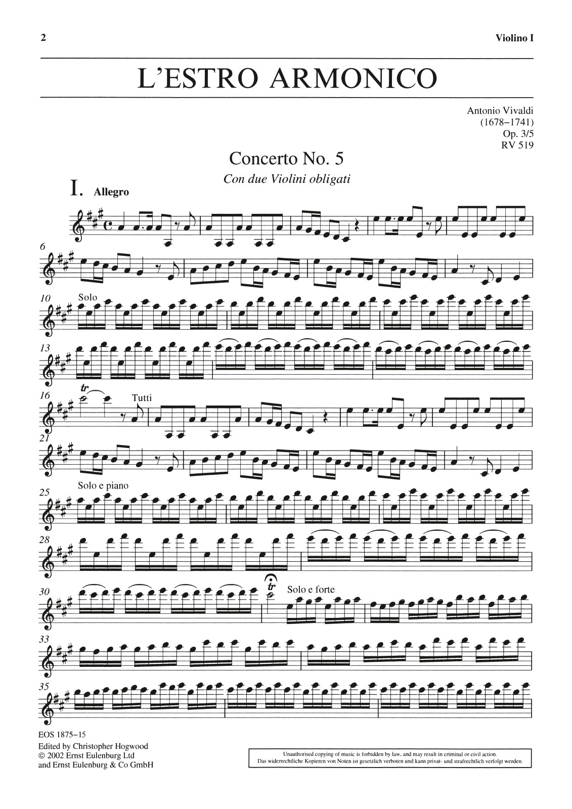 EOS 1875-15 - L’Estro Armonico op. 3/5 RV 519 - Cover