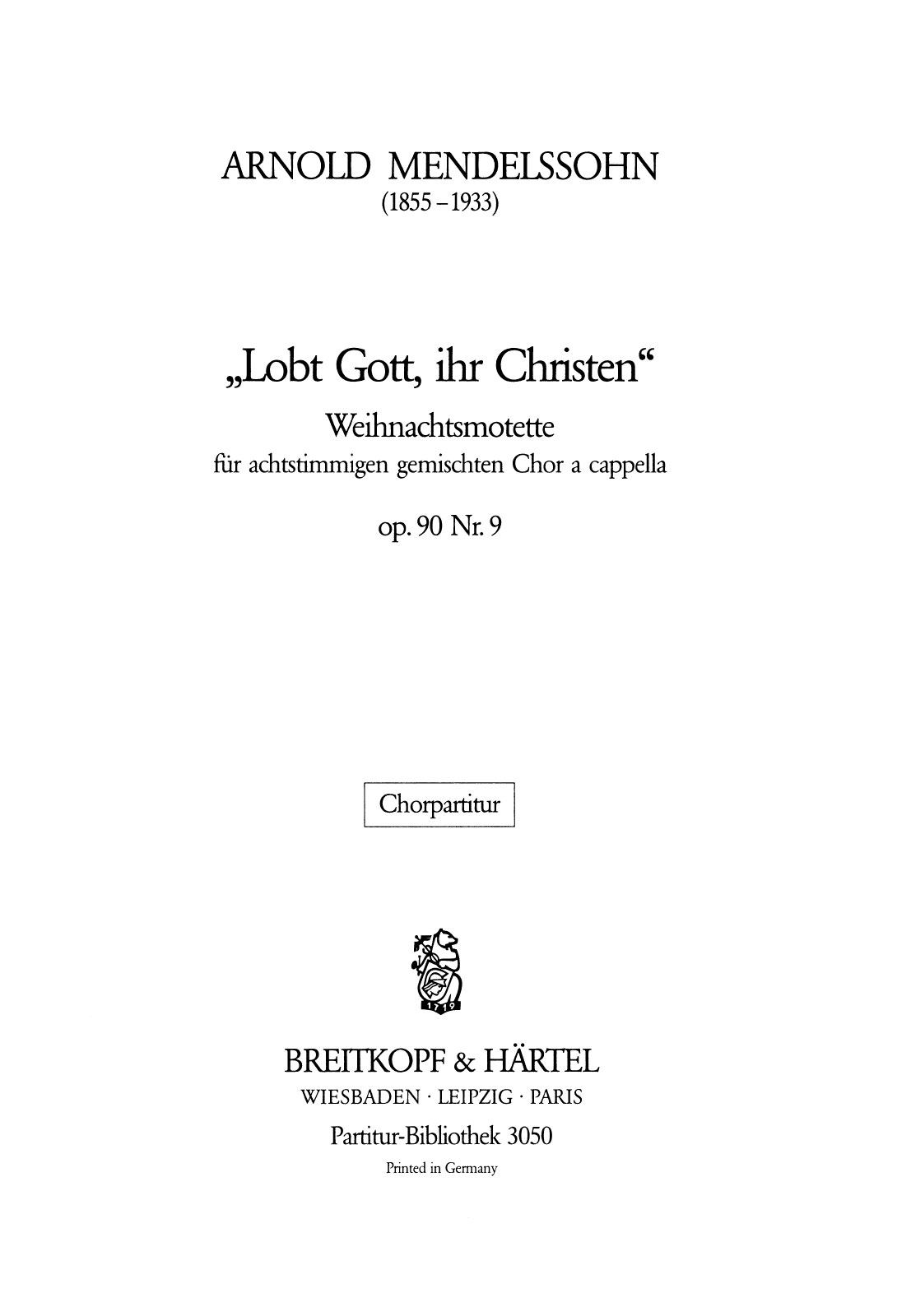 Arnold Mendelssohn - Weihnachtsmotette op. 90/9 - Cover