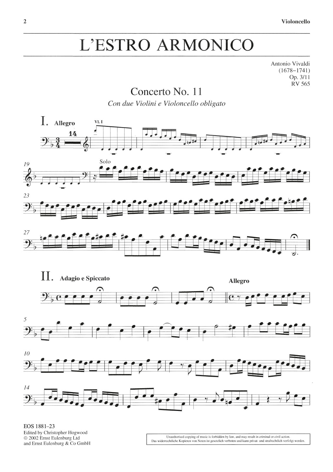 EOS 1881-23 - L’Estro Armonico op. 3/11 RV 565 - Cover