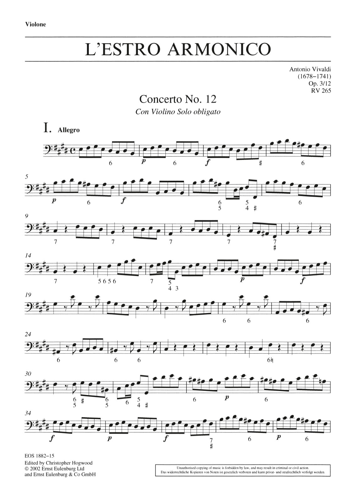 EOS 1882-27 - L’Estro Armonico op. 3/12 RV 265 - Cover