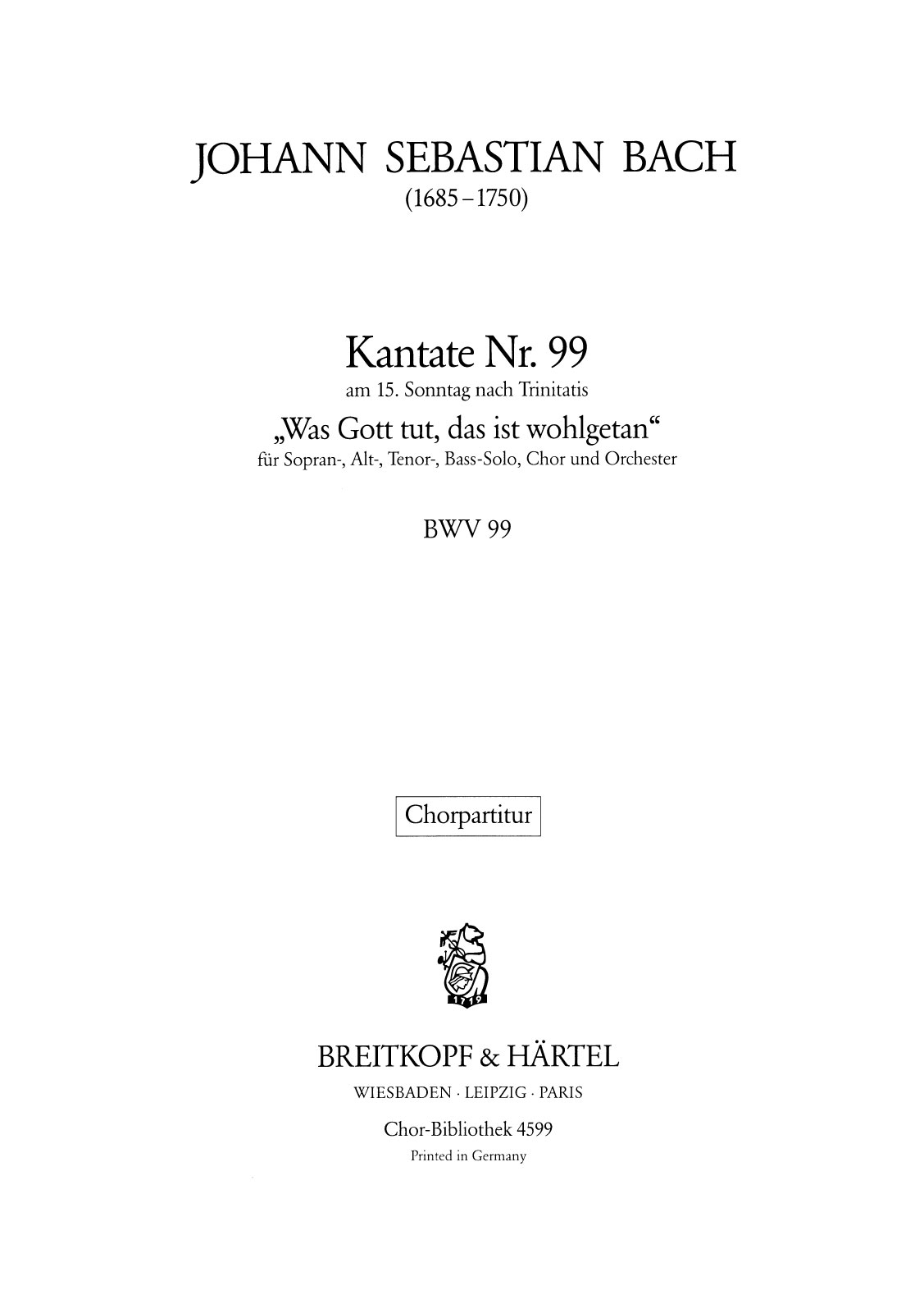 ChB 4599 - Cantata BWV 99 “Was Gott tut, das ist wohlgetan” - Cover