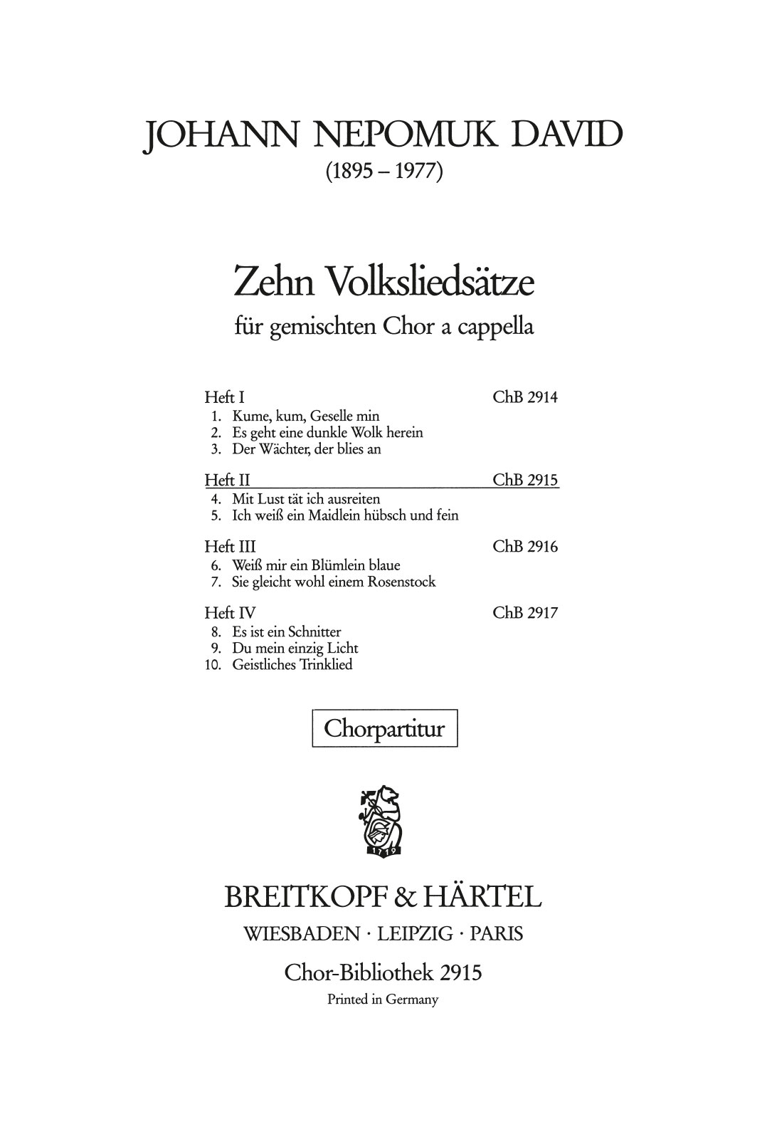 ChB 2915 - 10 Volksliedsätze - Cover