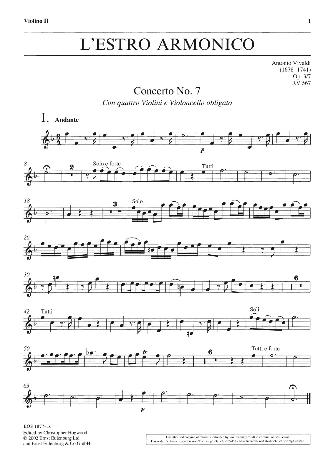 EOS 1877-16 - L’Estro Armonico op. 3/7 RV 567 - Cover
