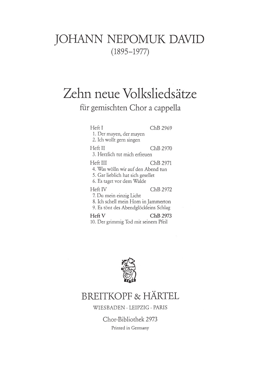 ChB 2973 - 10 neue Volksliedsätze - Cover