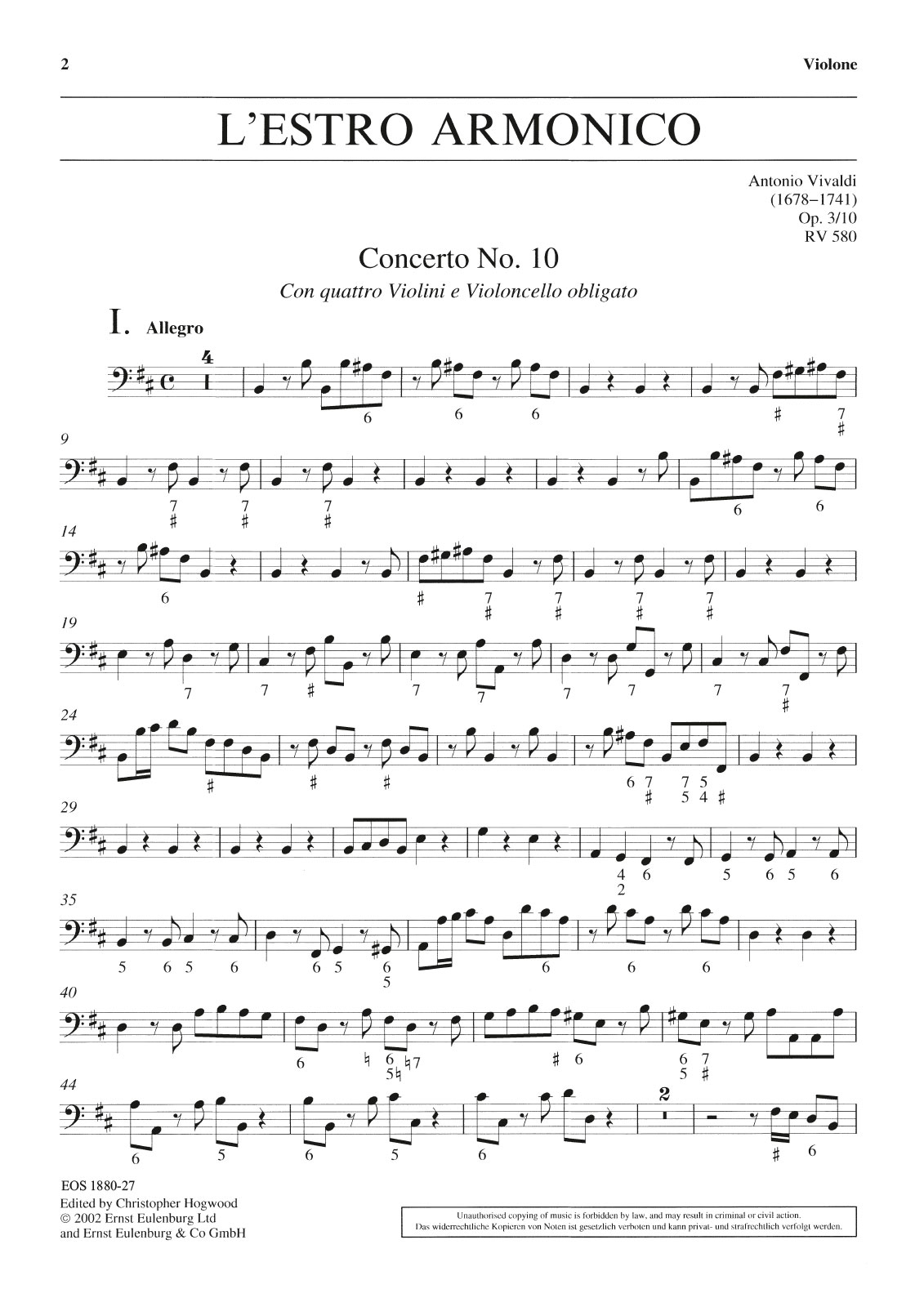 EOS 1880-27 - L’Estro Armonico Op. 3/10 RV 580 - Cover