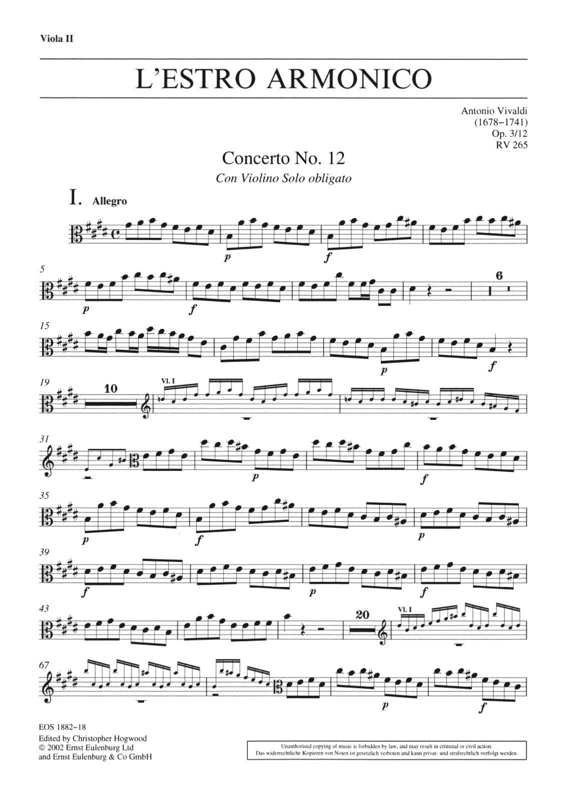 EOS 1882-20 - L’Estro Armonico op. 3/12 RV 265 - Cover