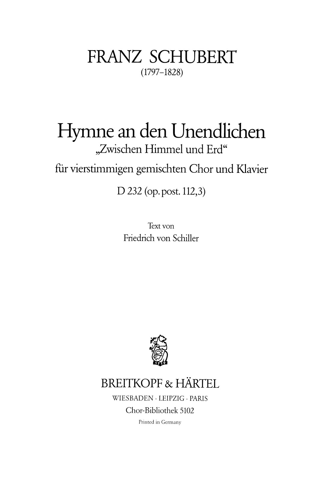 Franz Schubert - Hymne an den Unendlichen D 232 [op. post. 112/3] - Cover