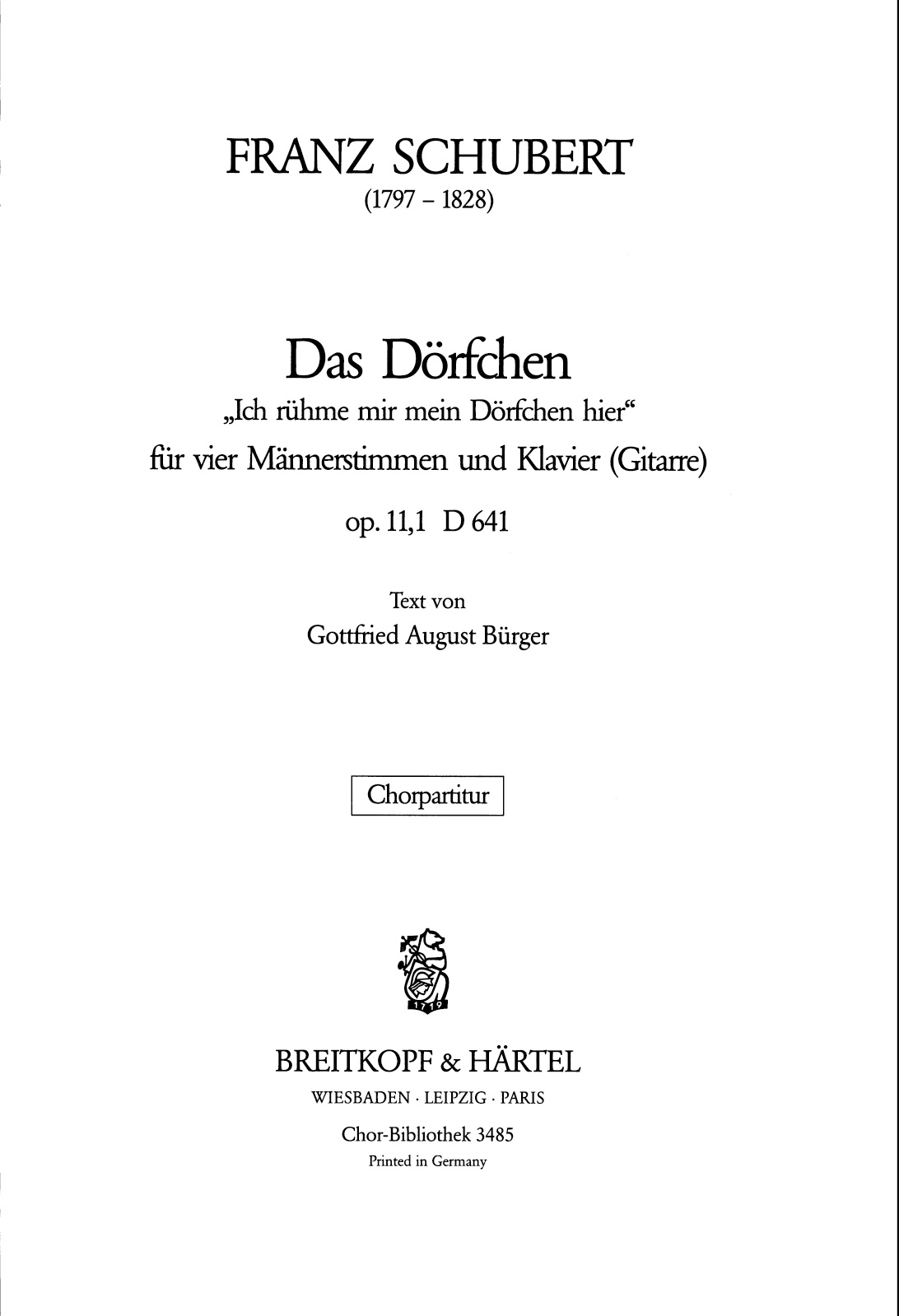 ChB 3485 - Das Dörfchen D 641 [op. 11/1] - Cover