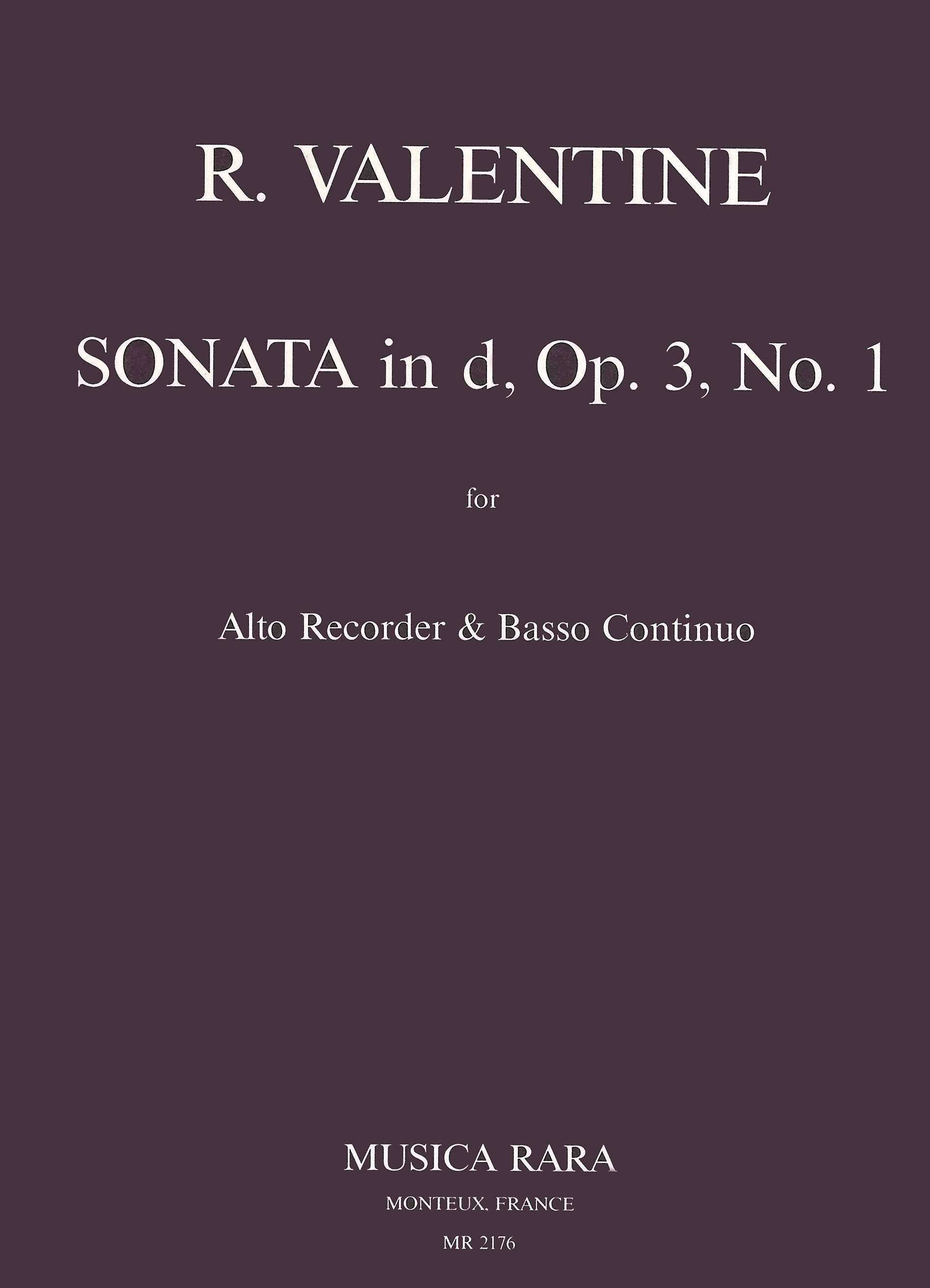 Robert Valentine - Sonate in d op. 3 Nr. 1 - Cover