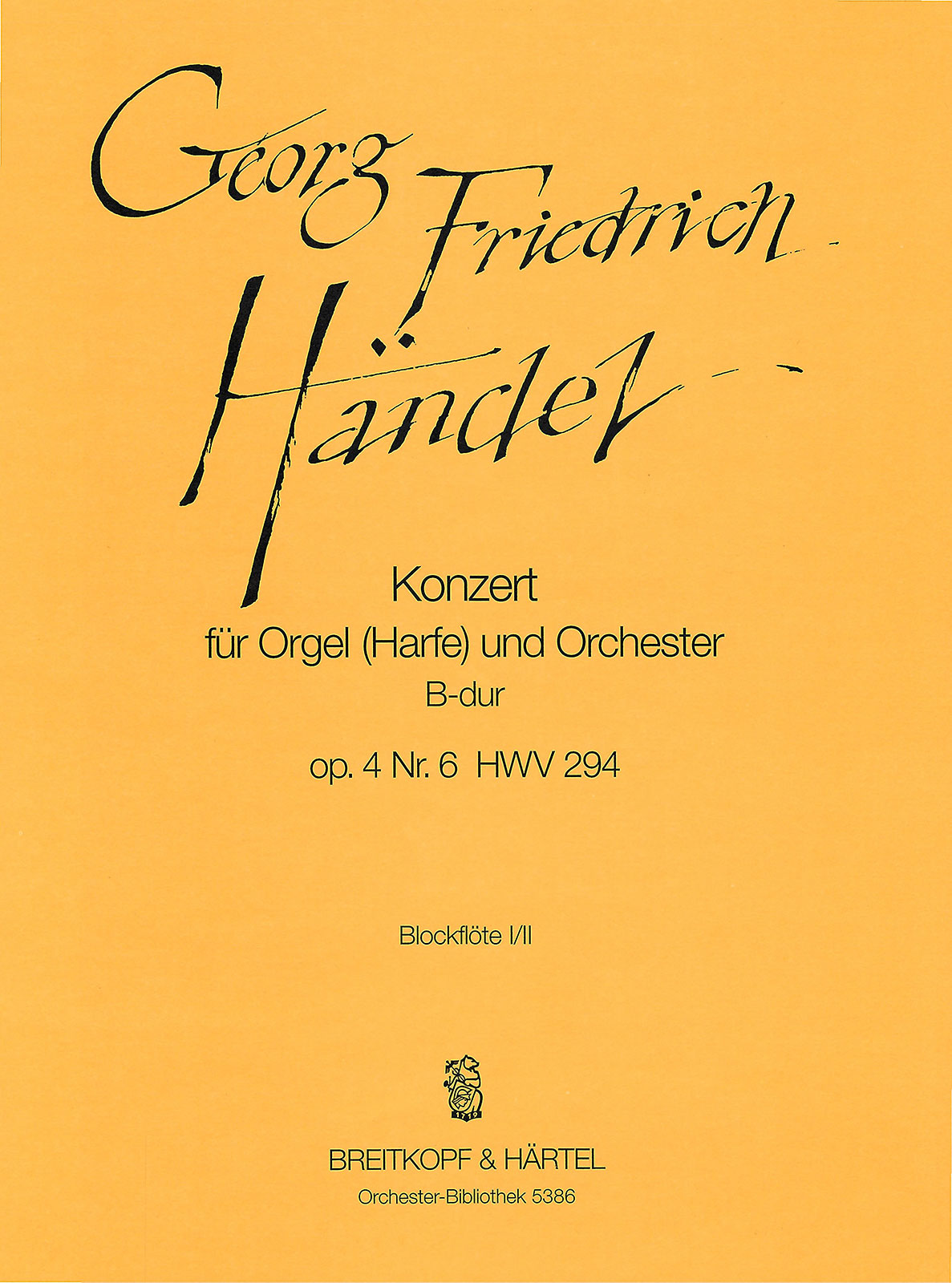 OB 5386-30 - Orgelkonzert (Nr. 6) B-dur op. 4/6 HWV 294 - Cover