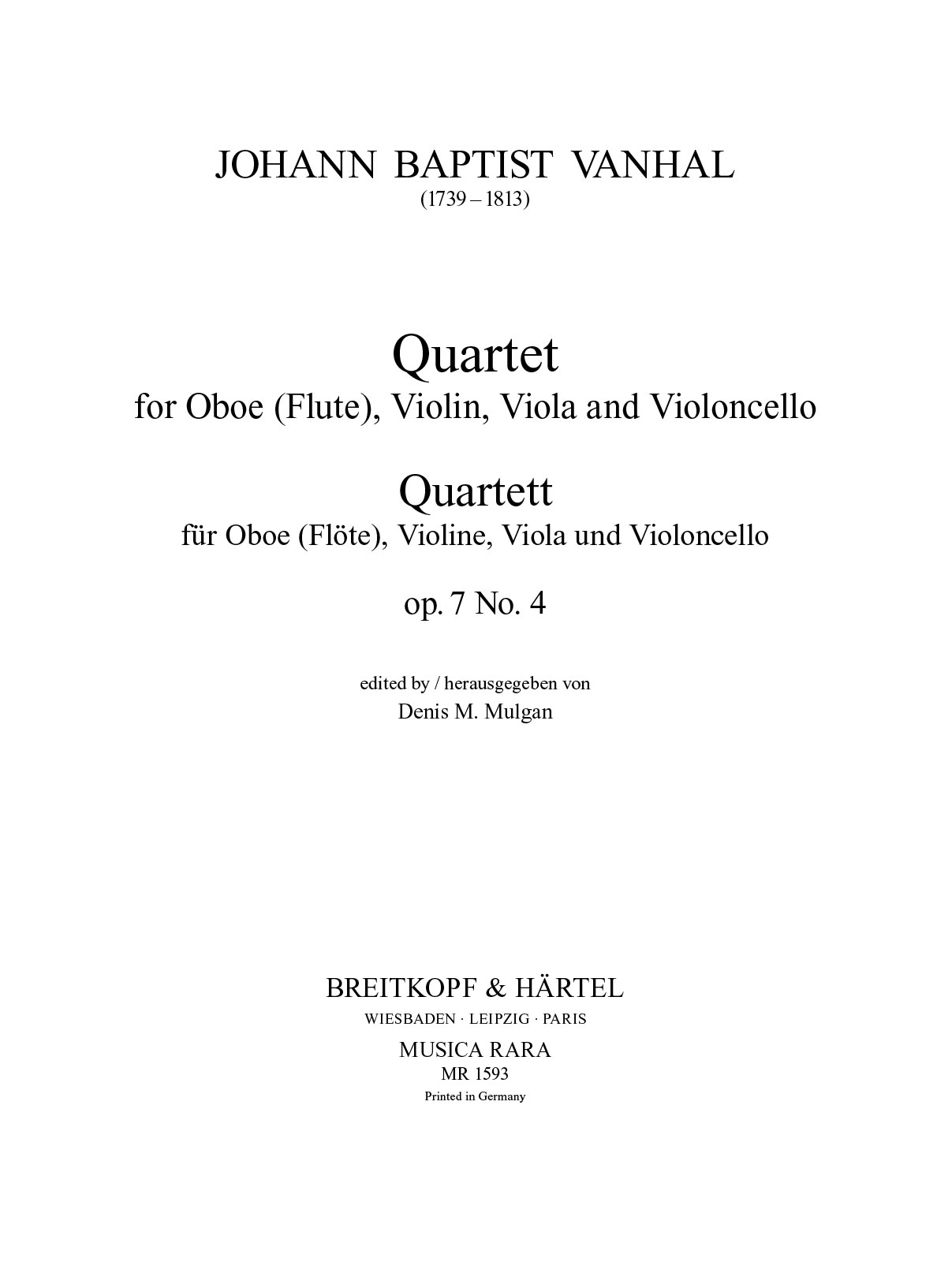 MR 1593 - 6 Quartette op. 7 - Cover