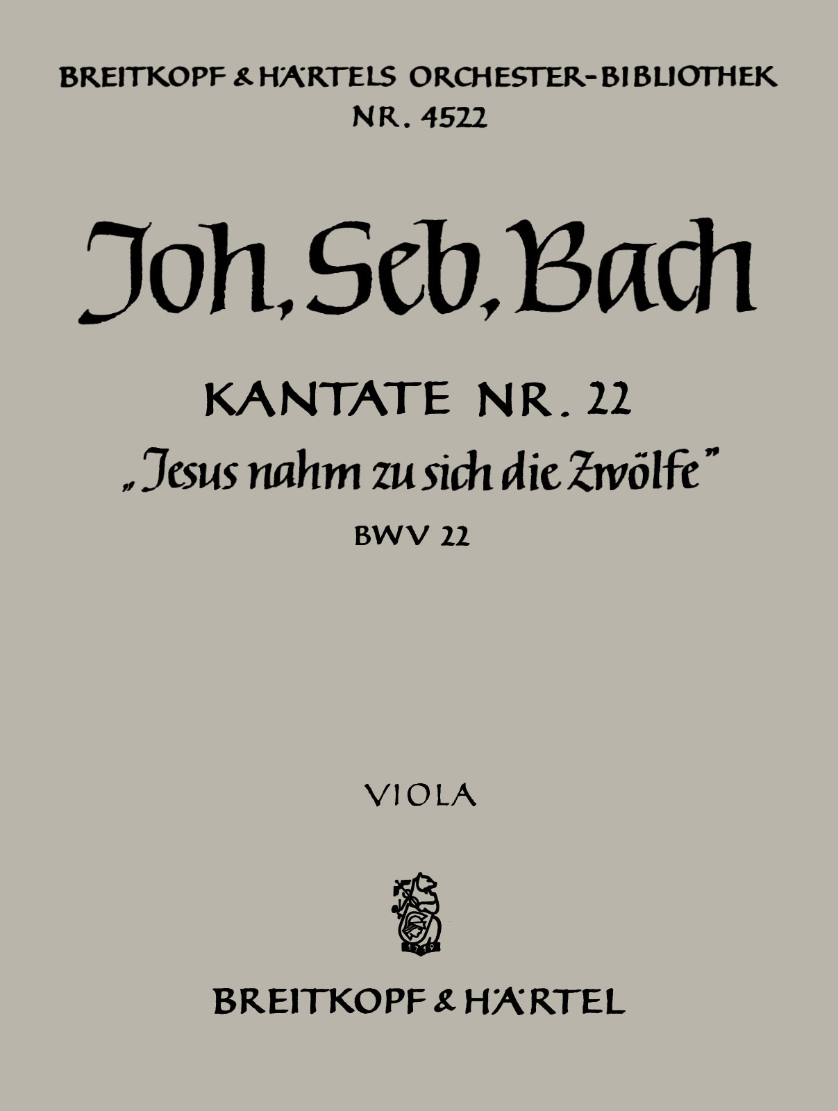 OB 4522-19 - Cantata BWV 22 “Jesus nahm zu sich die Zwoelfe” - Cover