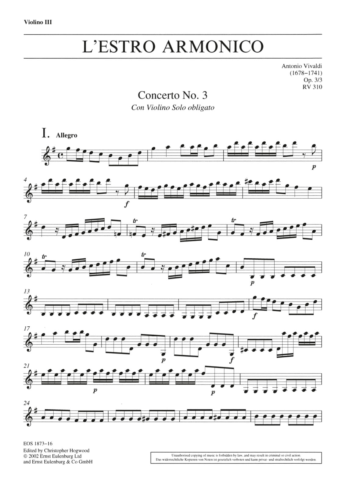 EOS 1873-17 - L’Estro Armonico op. 3/3 RV 310 - Cover