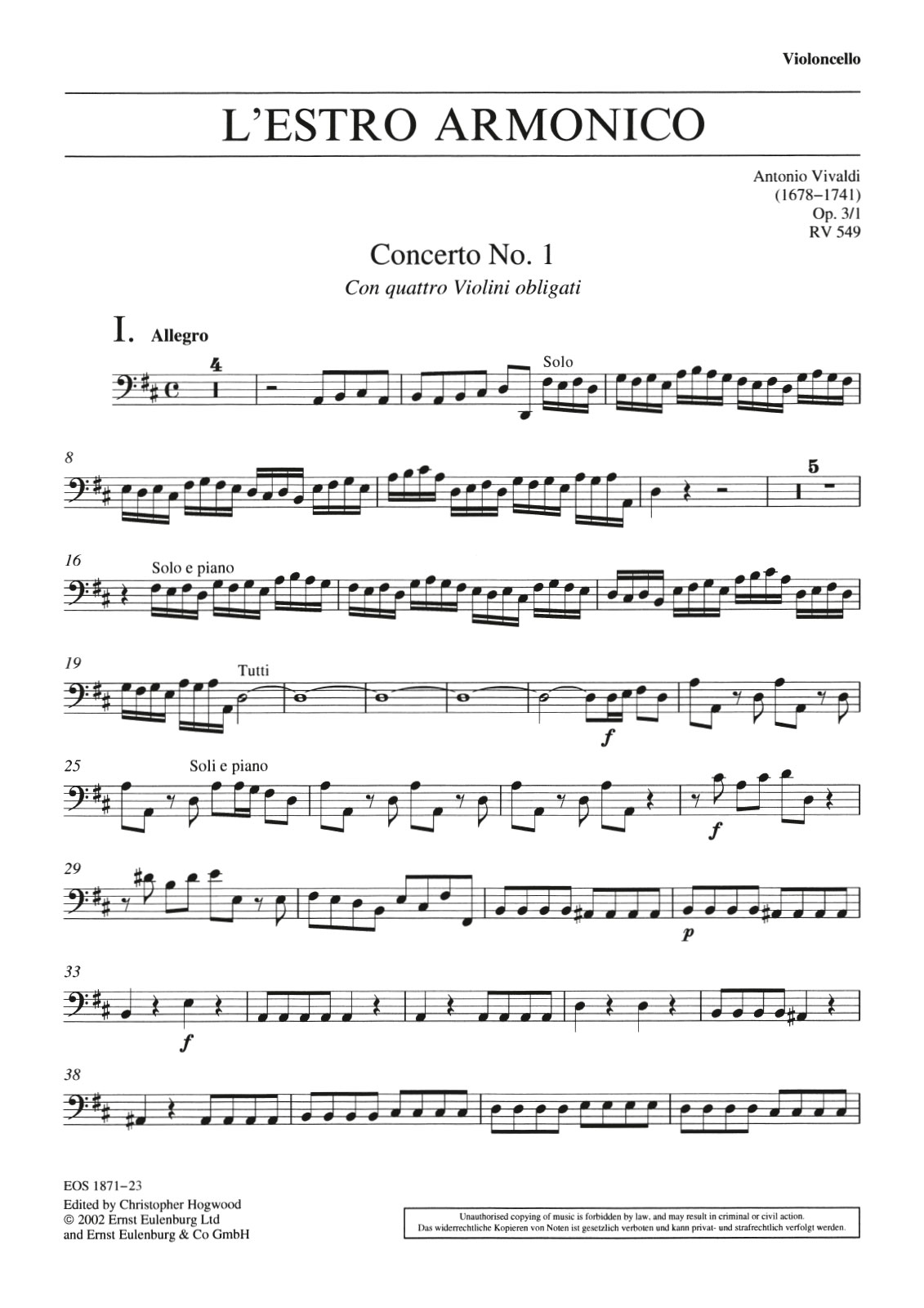 EOS 1871-23 - L’Estro Armonico op. 3/1 RV 549 - Cover