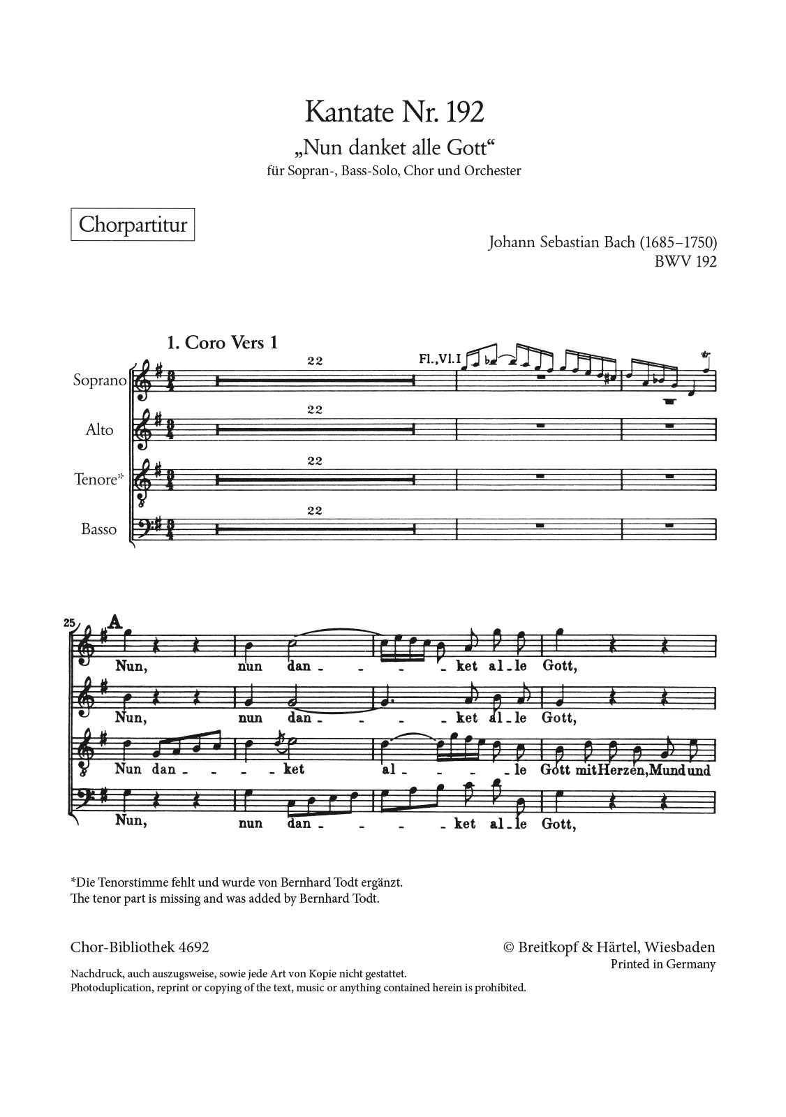 ChB 4692D - Cantata BWV 192 “Nun danket alle Gott” - Cover