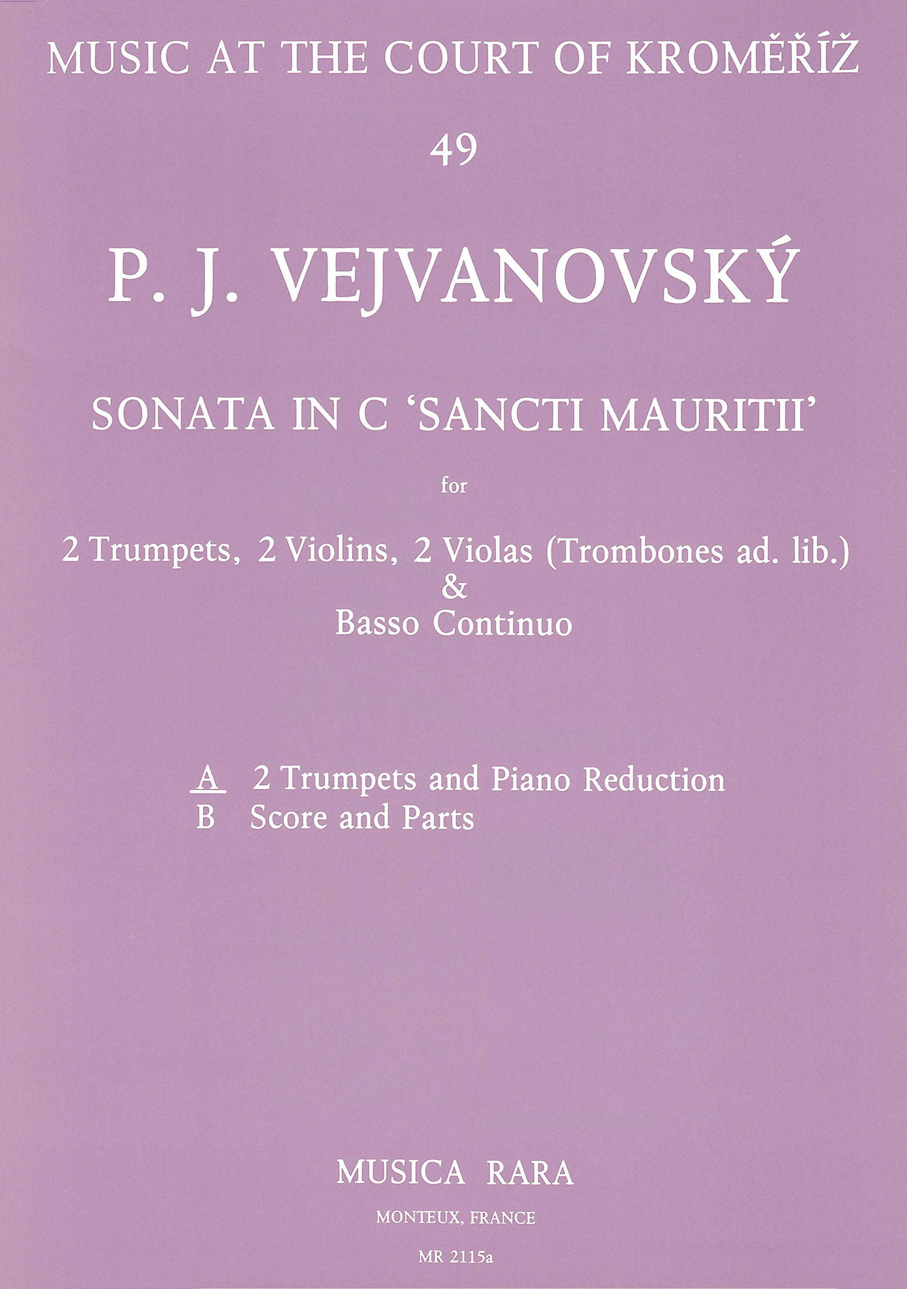 Pavel Josef Vejvanowsky - Sonata in C „Sancti Mauritii“ - Cover