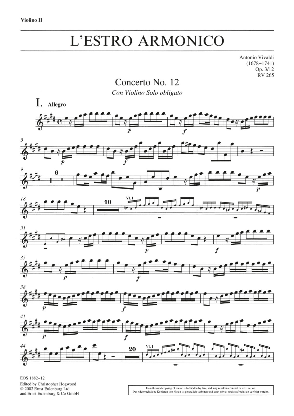 EOS 1882-16 - L’Estro Armonico op. 3/12 RV 265 - Cover