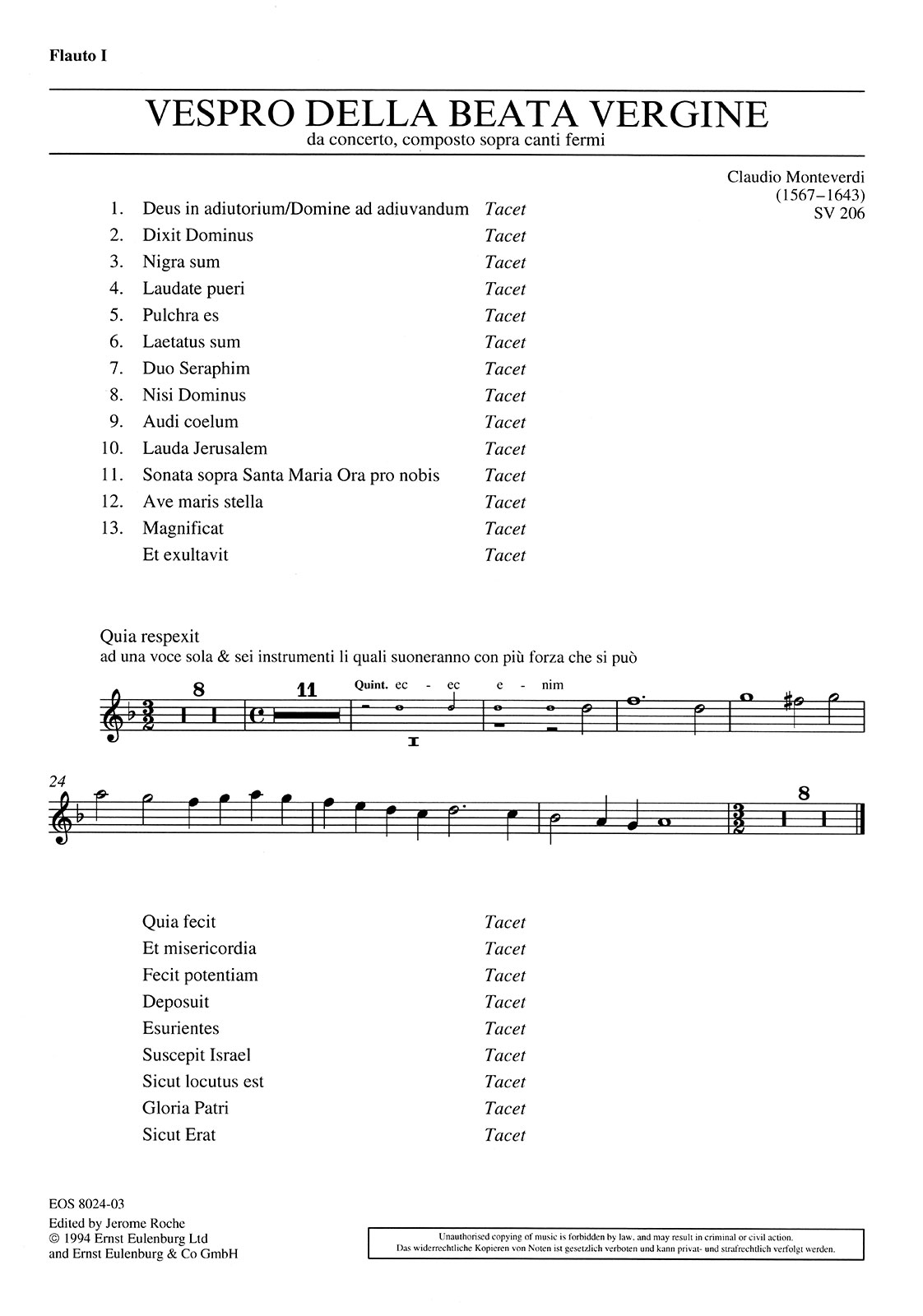 EOS 8024-30 - Vespro della Beata Vergine SV 206 - Cover