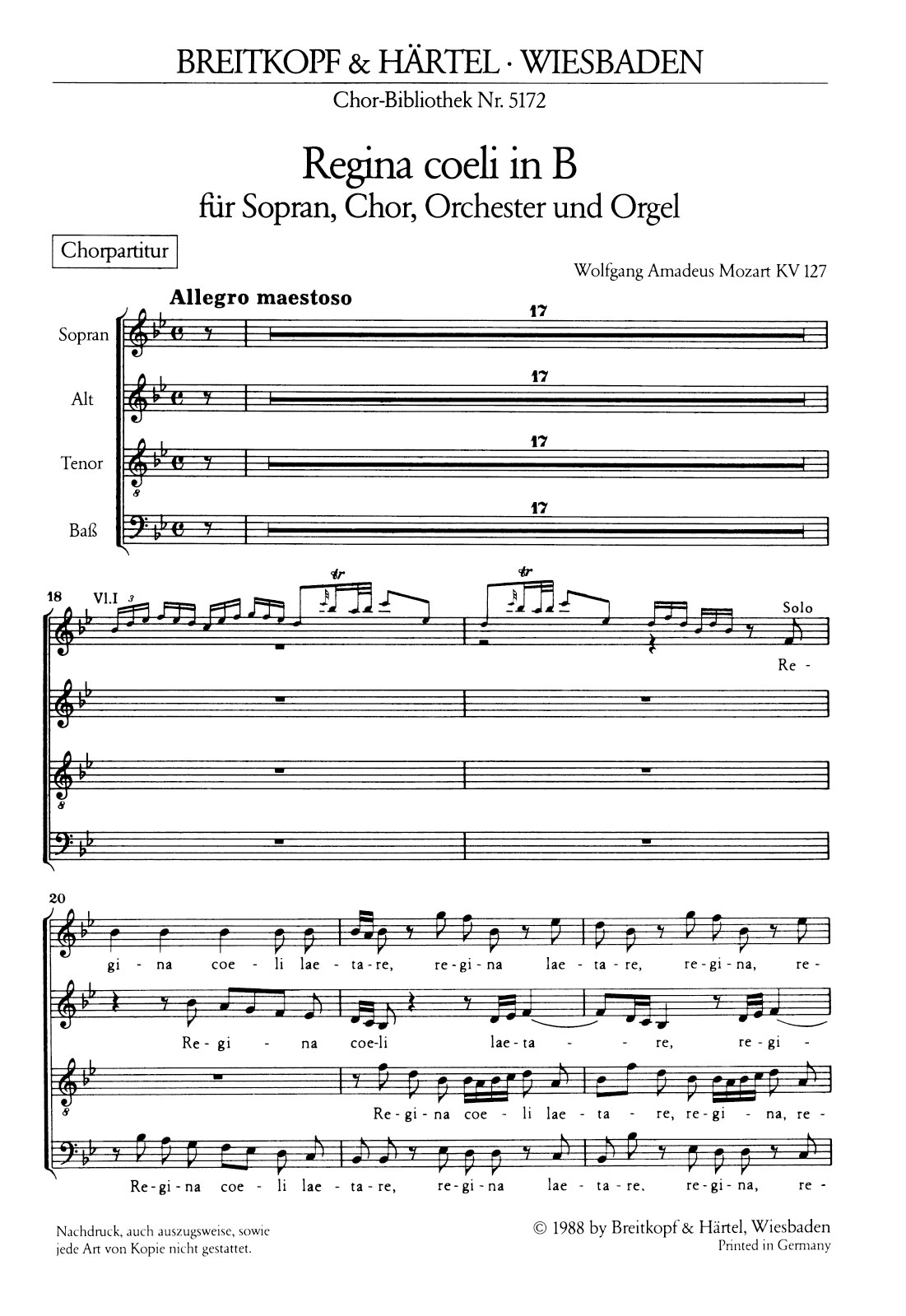 ChB 5172 - Regina coeli in Bb major K. 127 - Cover