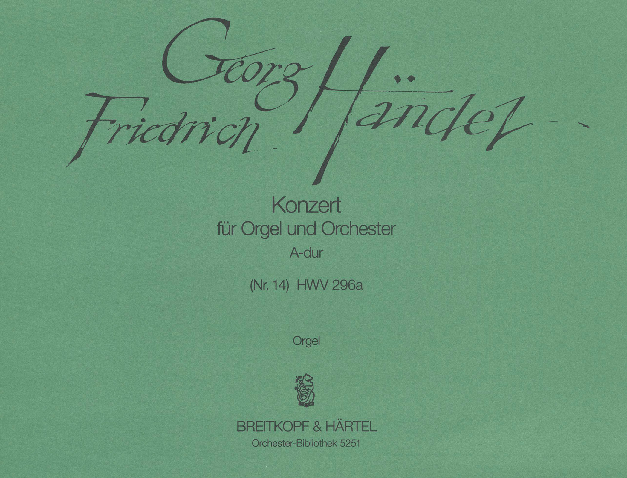 OB 5251-03 - Organ Concerto (No. 14) in A major HWV 296a - Cover