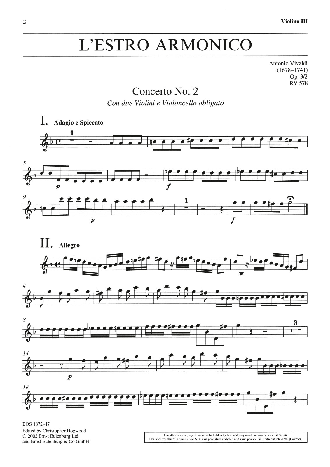 EOS 1872-17 - L’Estro Armonico op. 3/2 RV 578 - Cover