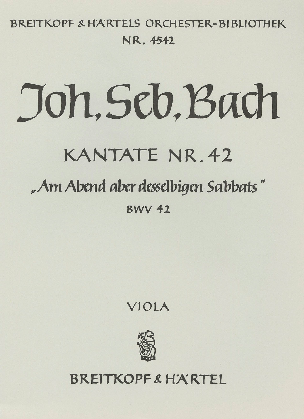 OB 4542-19 - Kantate BWV 42 „Am Abend aber desselbigen Sabbats“ - Cover