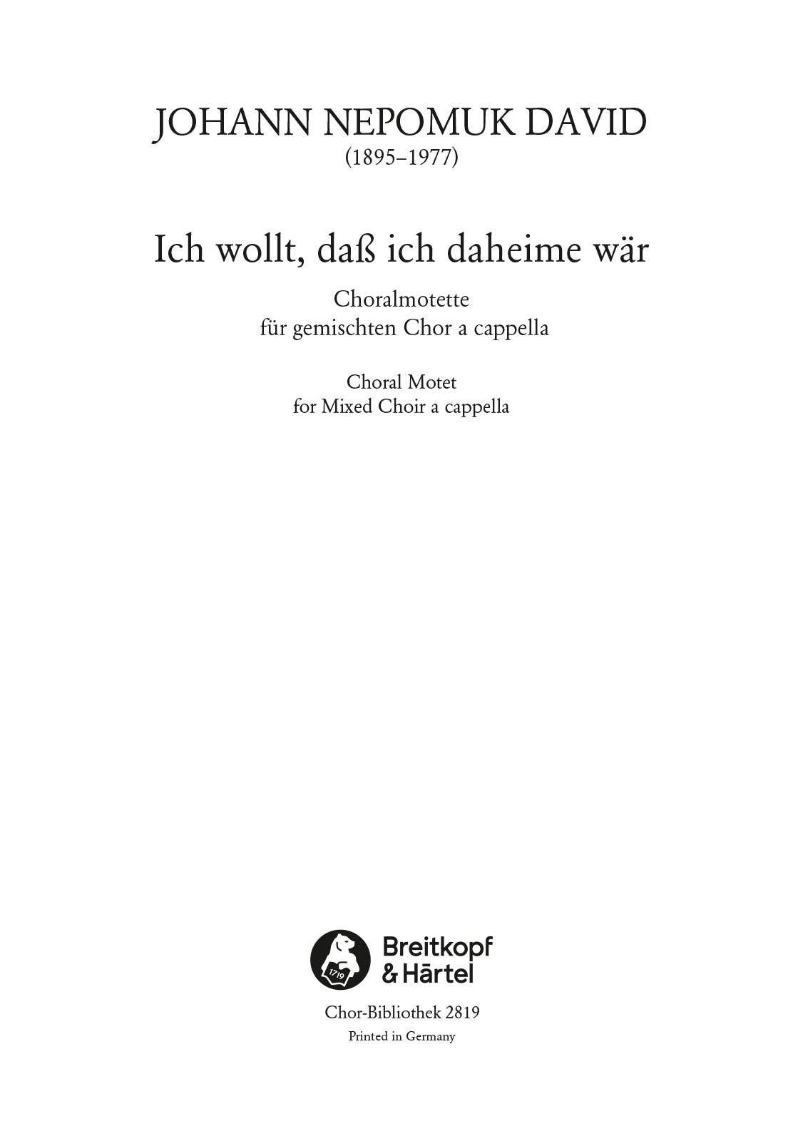ChB 2819D - Ich wollt, dass ich daheime wär - Cover