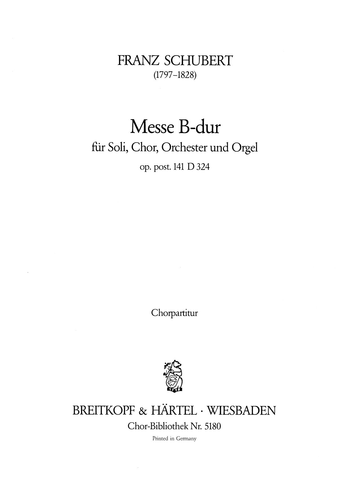 ChB 5180 - Mass in Bb major D 324 [Op. post. 141] - Cover