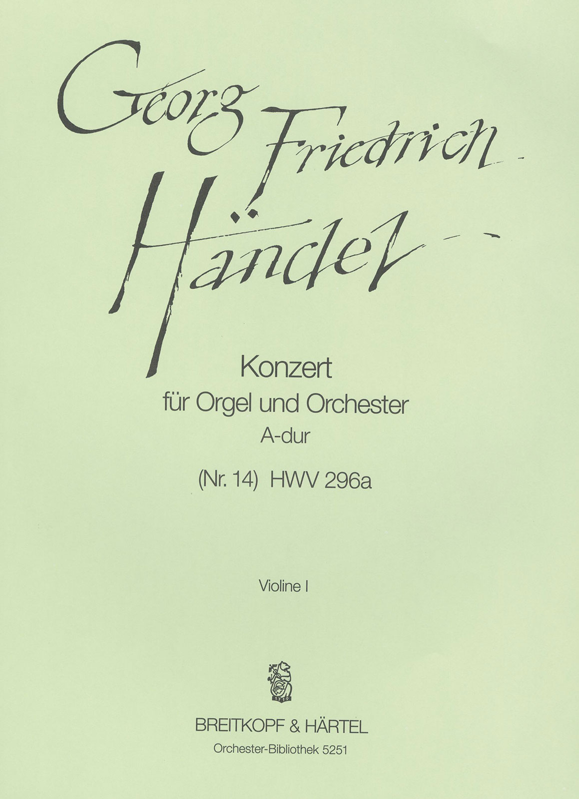 OB 5251-15 - Organ Concerto (No. 14) in A major HWV 296a - Cover