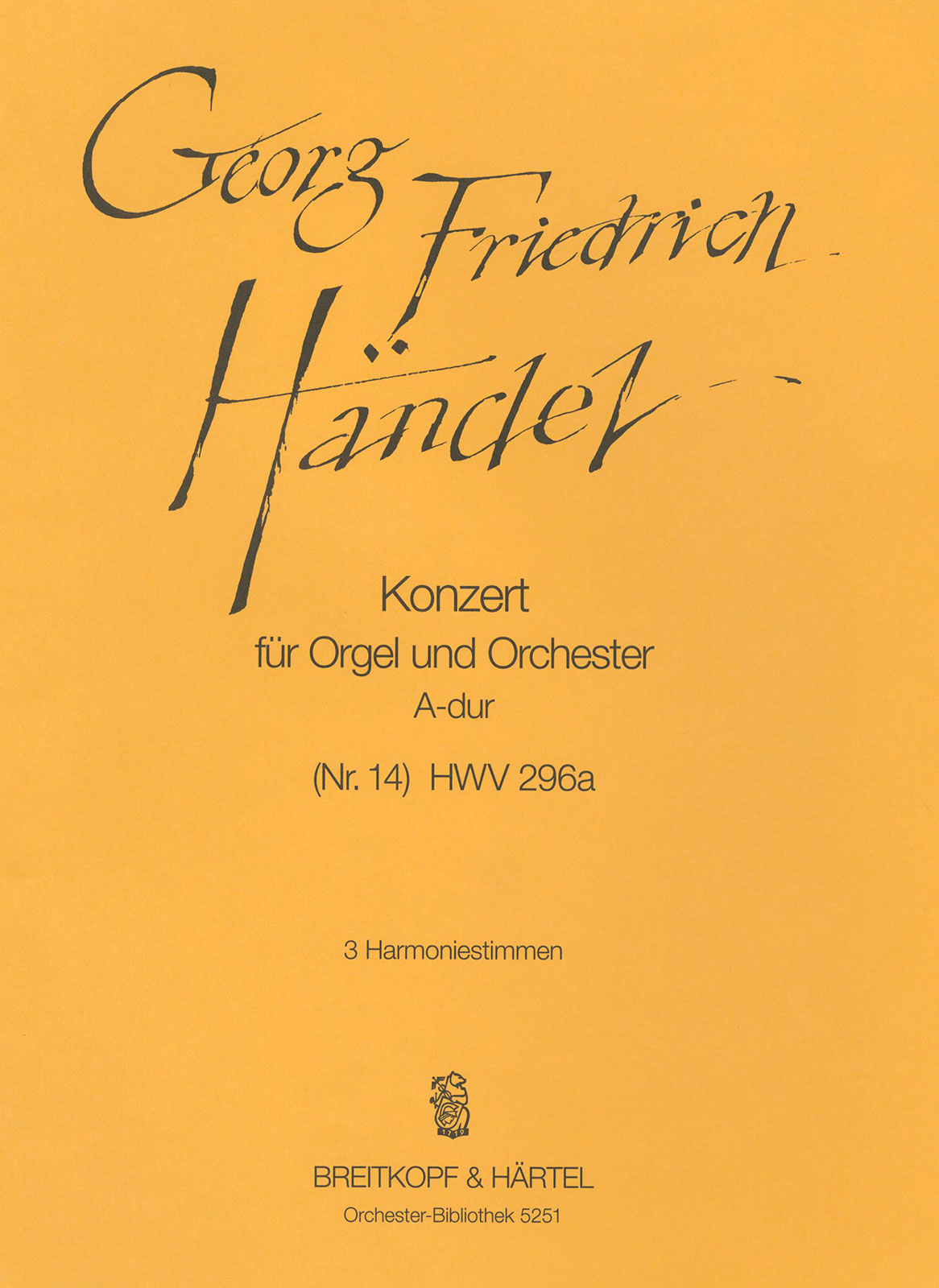 OB 5251-30 - Organ Concerto (No. 14) in A major HWV 296a - Cover