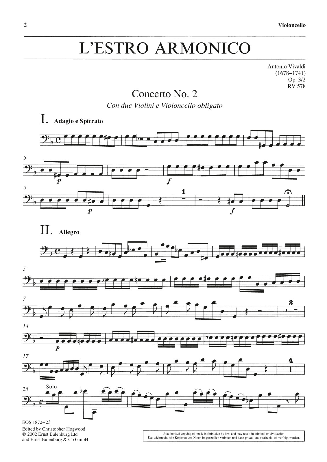 EOS 1872-23 - L’Estro Armonico op. 3/2 RV 578 - Cover