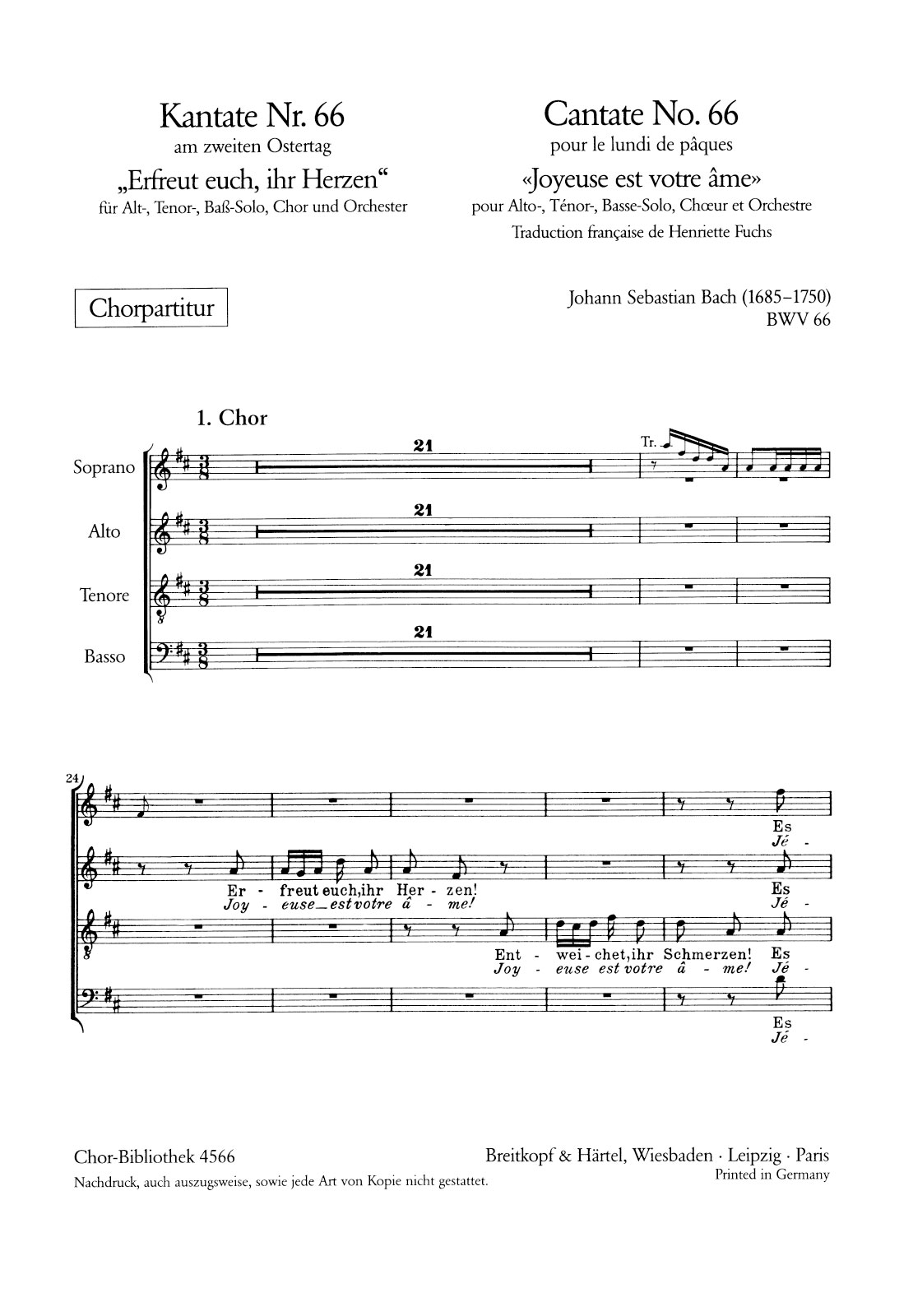 ChB 4566 - Kantate BWV 66 „Erfreut euch, ihr Herzen“ - Cover