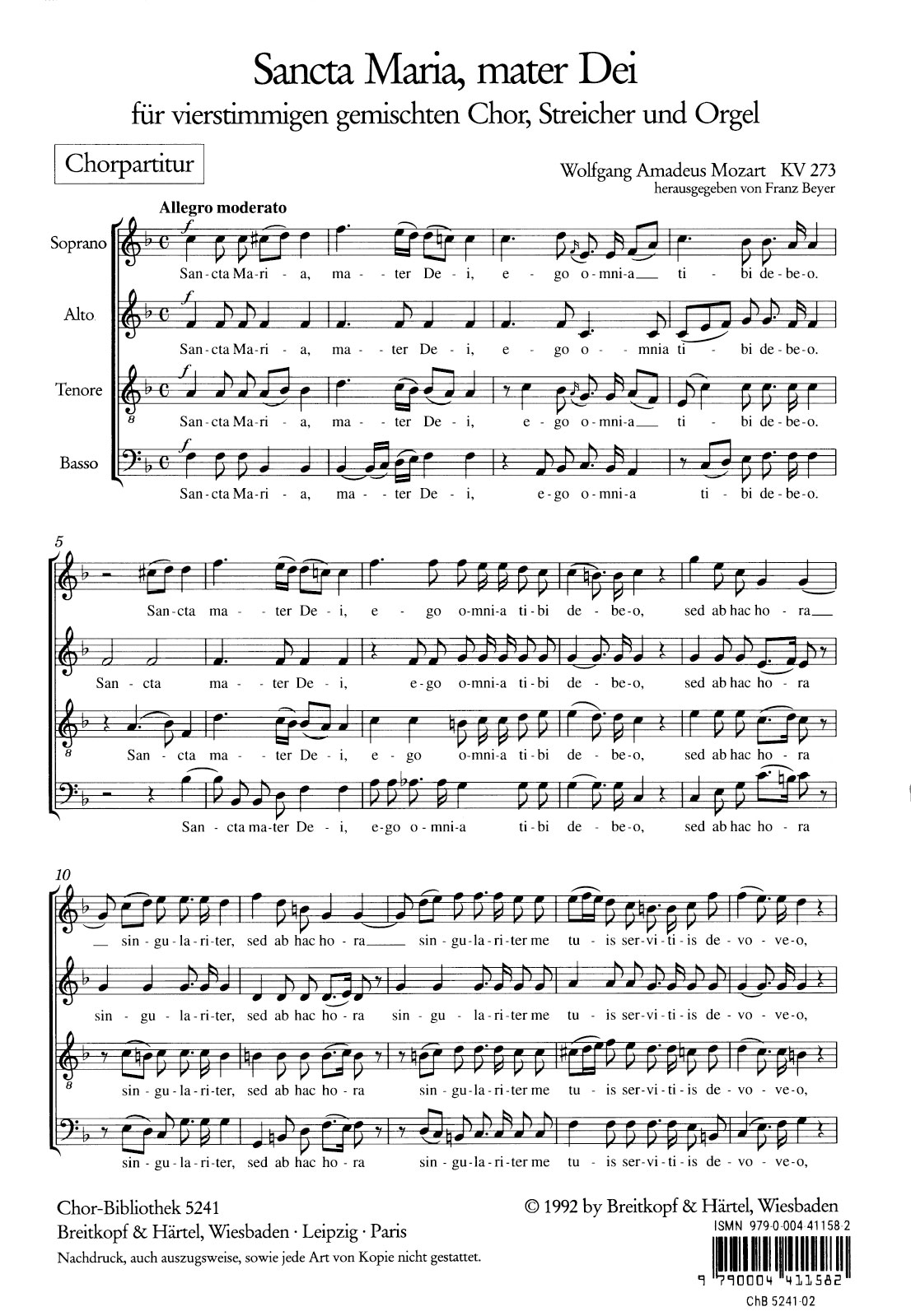 ChB 5241 - Sancta Maria, mater Dei KV 273 - Cover
