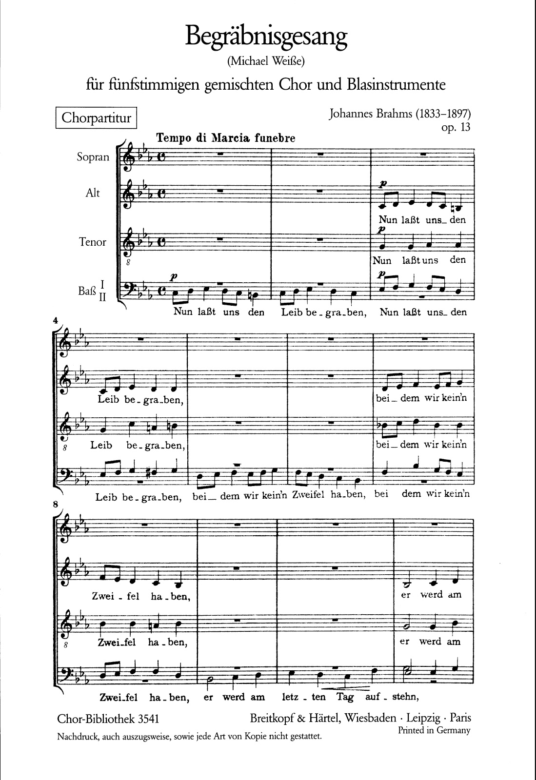 ChB 3541 - Begräbnisgesang op. 13 - Cover