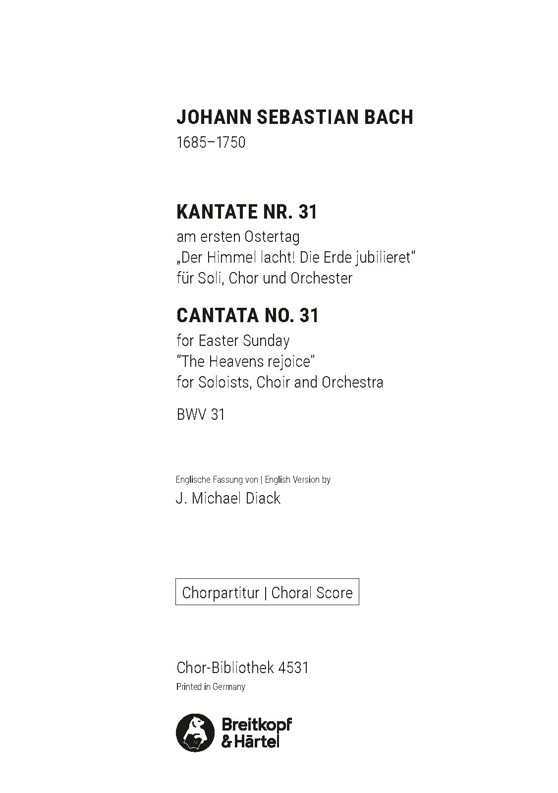 ChB 4531 - Kantate BWV 31 „Der Himmel lacht! Die Erde jubilieret!“ - Cover