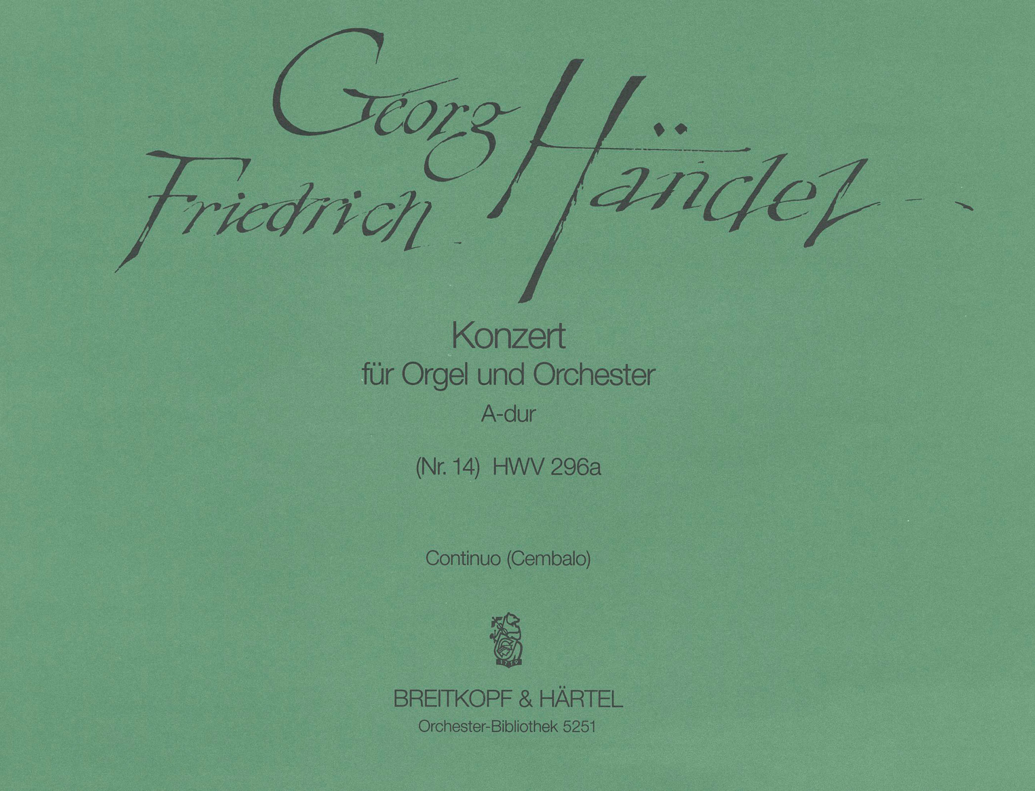 OB 5251-12 - Organ Concerto (No. 14) in A major HWV 296a - Cover