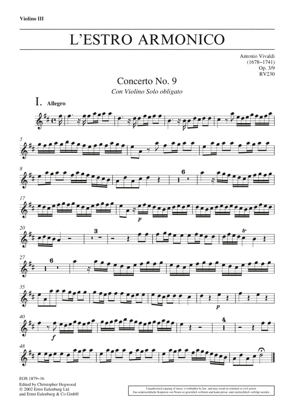 EOS 1879-17 - L’Estro Armonico op. 3/9 RV 230 - Cover